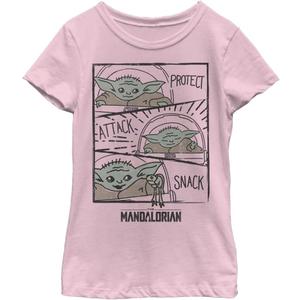 STAR WARS Mandalorian Child Doodle Panels Girls Short Sleeve Tee Shirt (Large, Light Pink)