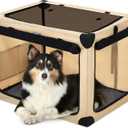 32 Inch Collapsible Travel Dog Crate for Medium Large Dogs, Portable 4-Door Foldable Soft Kennel with Mat and Durable Mesh Windows for Car & Outdoor, with Storage Bag