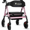 Foldable Rollator Walkers for Seniors with Seat, 450Lbs All-Terrain Walker,22" Extra-Wide Ergonomic Breathable Seat,Heavy-Duty Rolling Walker with Adjustable Brake,Backrest,Height 33"-41.5"