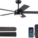 46" Black Ceiling Fans with Lights - Low Profile Ceiling Fan with Lights and Remote/APP, 5 Dual-Sided Blades, Reversible DC Motor, Modern Ceiling Fan for Indoor and Outdoor Use