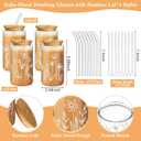 Mumufy 12 Pack Wedding Glass Tumblers Boho Floral 16oz Iced Coffee Cups with Bamboo Lids and Straws Elegant Bridal Shower and Bridesmaid Gifts
