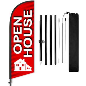 Open House Flag for Real Estate 8 ft, Outdoor Feather Flag Pole Kit with Ground Stake & Carry Bag, Single-Sided Real Estate Agent Open House Banner, Open House Signs for Realtors