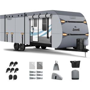 Upgrade 7-Layer Heavy Duty RV Cover 16-18 FT | Fits RVs with Roof Top A/C | All-Weather Travel Trailer RV Cover for Snow & Wind Protection | Rip-Stop Camper Cover with 4+2 Straps