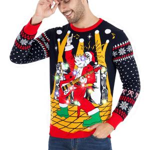 RAISEVERN LED Men Ugly Christmas Sweater Funny Light Up Xmas Party Long Sleeve Knitted Pullover (Black, M)