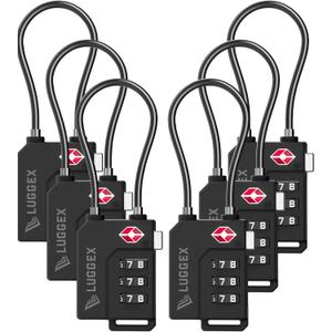 LUGGEX TSA Locks for Luggage, Suitcase Locks TSA Approved, Luggage Locks, Ease of Use & Durable(Black,6 Pack)