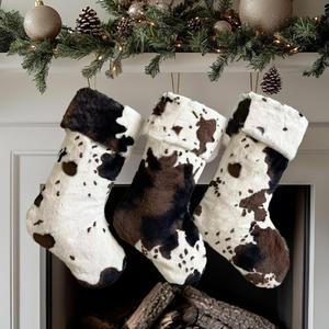 AOGU 3 Pack 19 Inch Cow Christmas Stockings White Faux Fur Xmas Christmas Stockings Hanging Ornaments Candy Gift Bags for Christmas Decorations