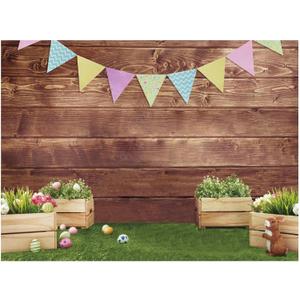Allenjoy 8x6ft Fabric Spring Easter Backdrops for Girls Photography Wrinkle Free Happy Bunny Rabbit Green Grass Brown Wooden Wall Baby Shower Kids Newborn Portrait Background Photo Studio Shooting