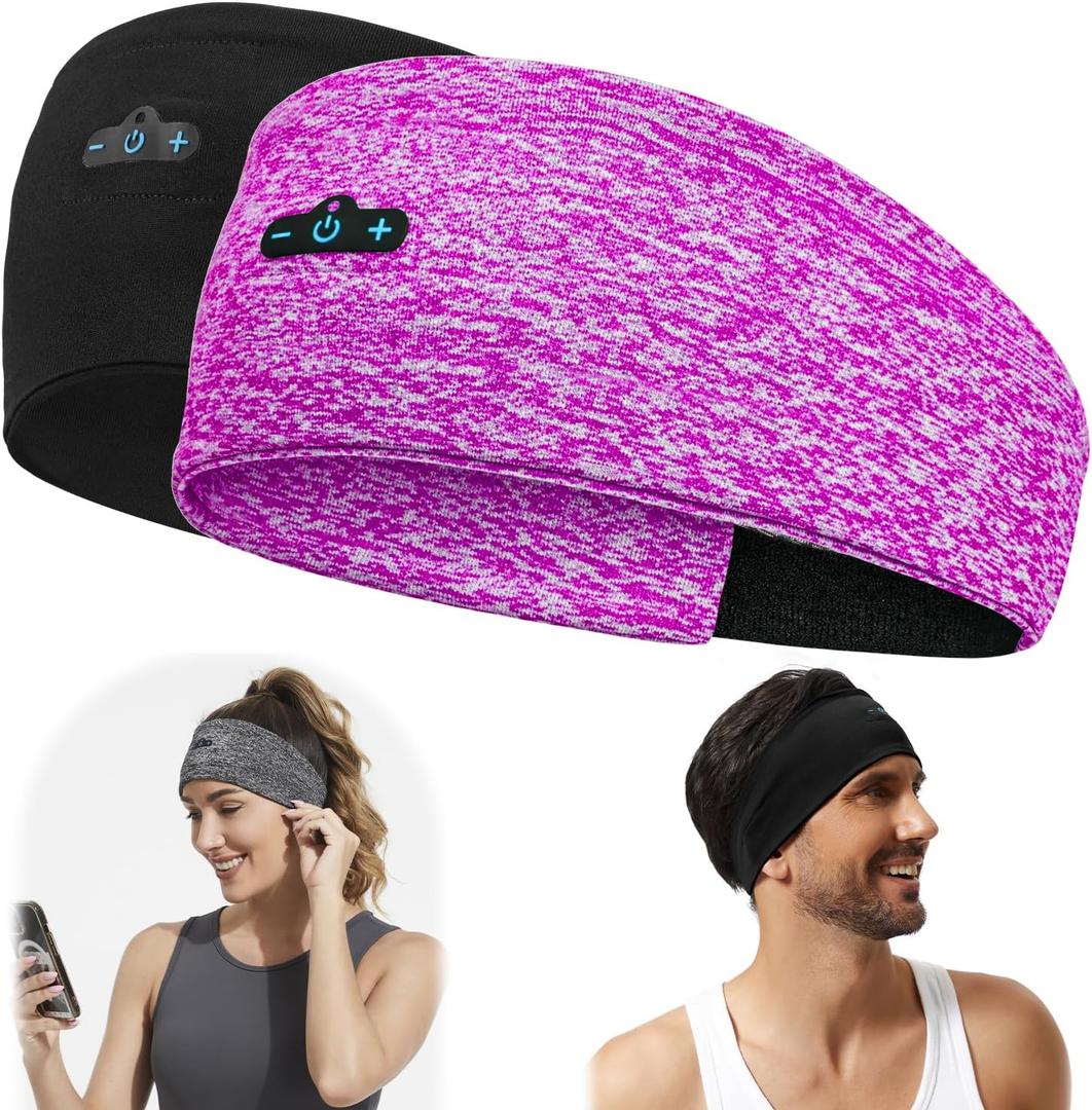 BORAYDA 2-Pack Bluetooth Headband, Bluetooth 5.4 Sleeping Headphones,18 Hours Play Time,HD Stereo, Built-in Microphone, Workout, Running, Sports, Men/Women Giftv (Pink), One Size