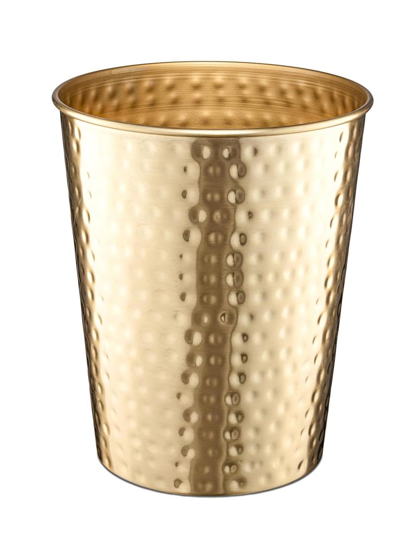 Monarch Abode Metal Bathroom Trash Can  Waste Basket for Bedroom, Office Desk, & Dorm, Hand Hammered, Durable Decorative Brushed Gold Small Trash Can Bathroom Garbage Bin Wastebasket