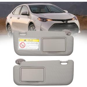 Dasbecan Gray Pair Sun Visor Sun Shade with Vanity Mirror Compatible with Toyota Corolla 2014 2015 2016 2017 2018 Replace# 74320-02B50-B0 74310-02G40-B0