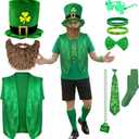 YQUQWN 10 Pcs St. Patricks Day Costume Accessories Set Leprechaun Outfit with Shamrock Hat Sequined Vest Bow Tie Glasses Necklace & Green Party Parade Decorations
