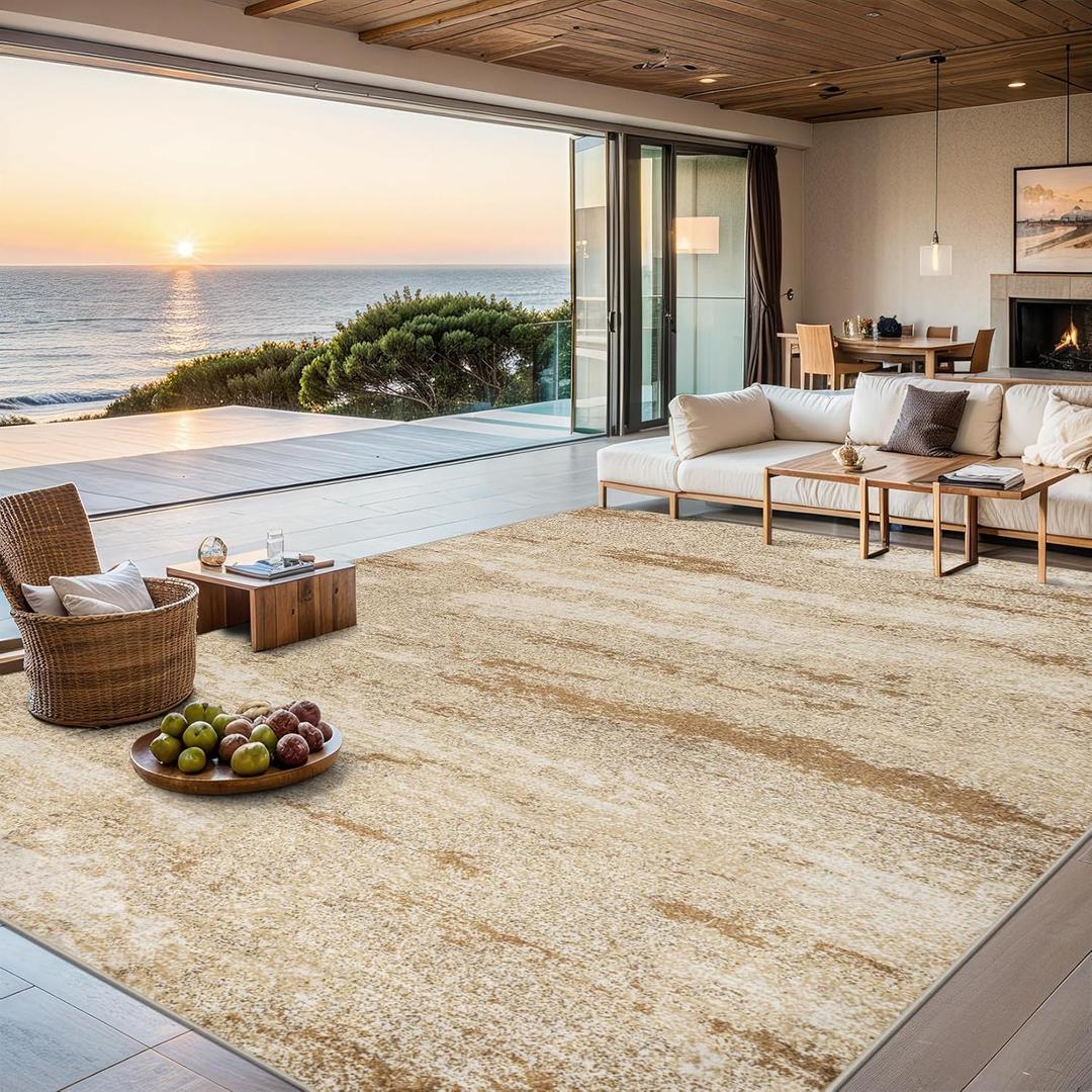 Area Rugs Living Room Rug - 4x6 Washable Modern Abstract Soft Neutral Non-Slip Carpet Large Indoor Floor Stain Resistant Thin Carpets for Bedroom Dining Room Farmhouse Nursery Home Office Beige