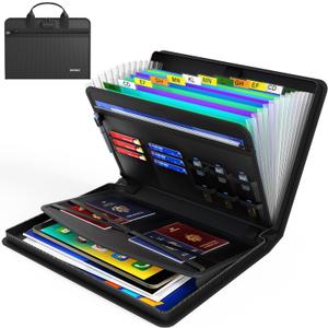 Hontom Fireproof Accordion File Organizer with Lock, 13 Pockets Expanding File Folder with Handle, Portable Business Document Organizer with Secure Storage for Letter A4 Files