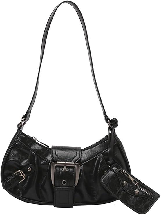 Women's Glossy Y2K Retro Hobo Bags Set PU Leather Underarm Purses Clutch Shoulder Handbags With Coin Wallets Black One Size