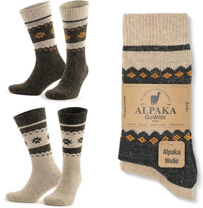 GoWith Alpaca Wool Socks for Men and Women, Unisex Thermal Crew Socks for Hiking, Work, Outdoor