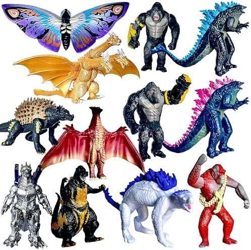 TwCare Set of 12 Godzilla x Kong: The New Empire, Dinosaur Dragon Toys Action Figures, Evolved Basic Exquisite Battle Roar B.E.A.S.T. Glove Shimo Frost Bite Mecha King Ghidorah Cake Toppers Pack