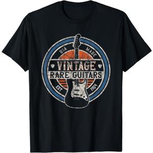 Vintage Rare Guitars Retro American Made Guitarist T-Shirt (Small, Black)