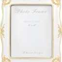 8x10 White Ornate Picture Frame Vintage, Elegant Antique Photo Frames with with Glass&Hook, Vine Pattern, Tabletop Wall Hanging, Gift ldeas for Home Decor (White)