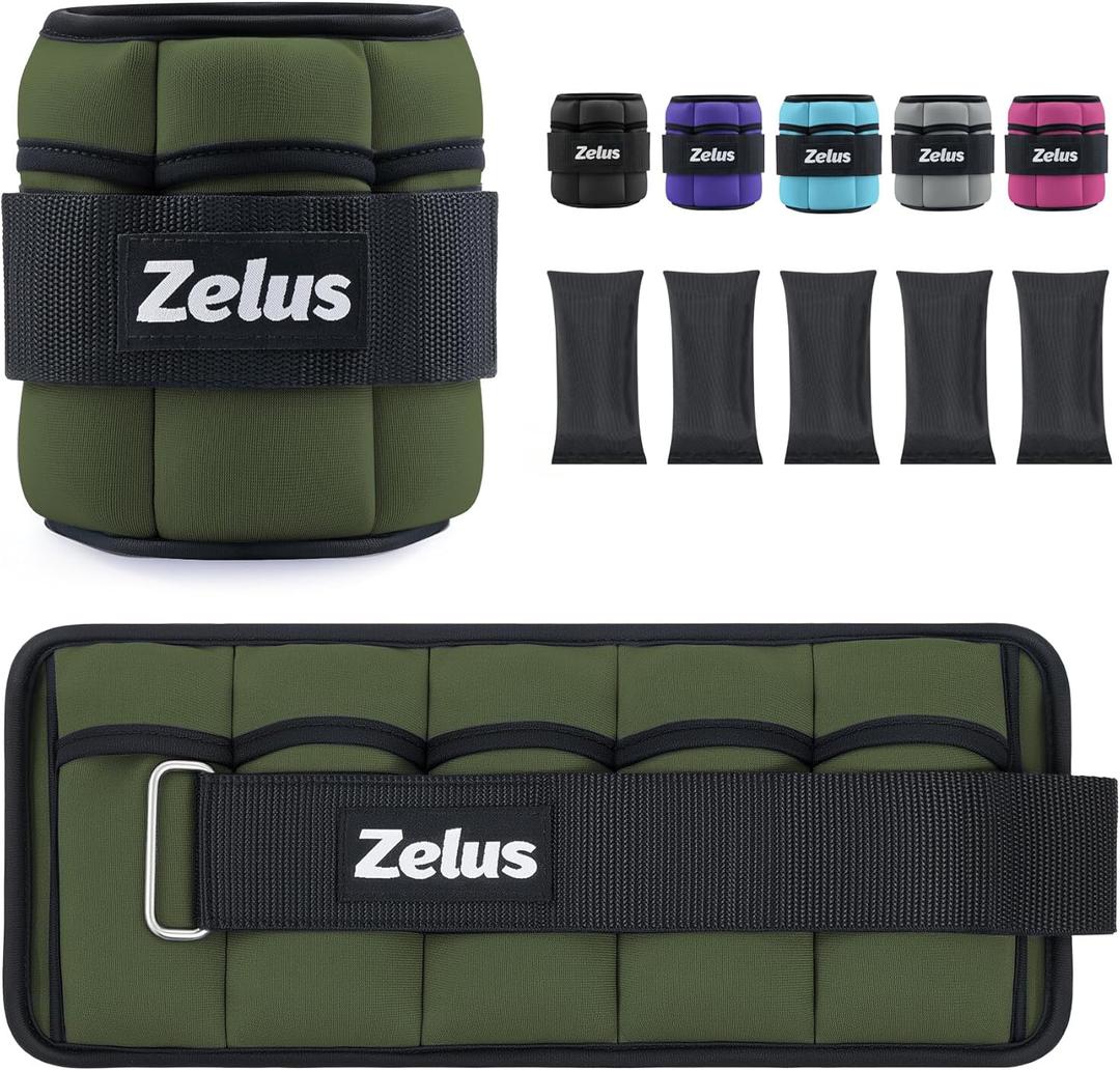 ZELUS 1 Pair Adjustable Ankle Weights,10 lb Modularized Leg Weight Straps for Women Men, Weighted Ankle Weight Set with Removable Sandbags, 1-5 lb per Ankle Strap for Gym Yoga Jogging Walking (Green, 10 LB)