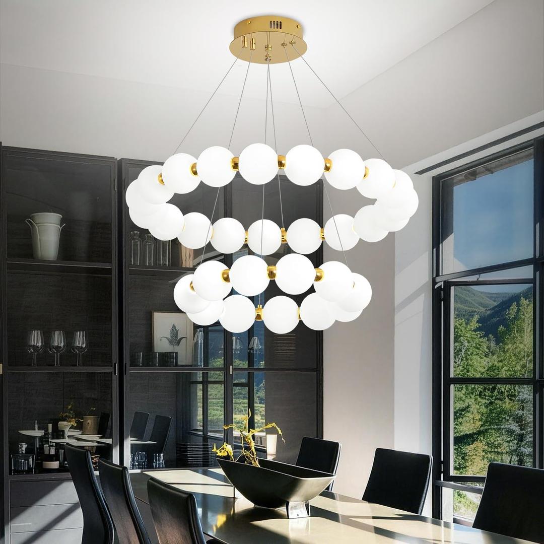 Modern Ring Chandeliers 2 Rings Bubble Chandelier Round Pendant Light Gold, 2-Ring Dia 16"+24"