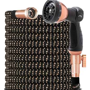 100FT Expandable Garden Hose - with 10-Function Spray Nozzle - Lightweight, Flexible, Retractable Garden Hose, Water Hose - No-Kink Flexibility,3/4" Solid Brass Fittings-ChampagneGold