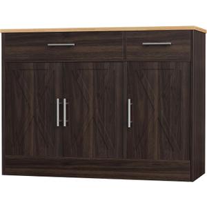 Shintenchi Modern Farmhouse Sideboard Buffet Cabinet,Barn Doors Buffet Cabinet with 2 Drawers & 3 Doors,Wood Coffee Bar Cabinet with Adjustable Shelf for Kitchen Living Room,Brown