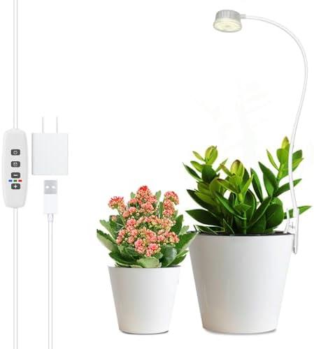YKeluxon Grow Lights for Indoor Plants Growing, Pot Clip On Full Spectrum LED Plant Lights with Adjustable Gooseneck and 10L Brightness, 3/9/12 Hrs Auto On Off Timer for Indoor Small Plants (1 Pack)