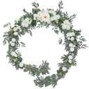 TINGE TIME 9FT Artificial Flower Garland, Handcrafted Eucalyptus Garland with Flowers, Floral Vine for Wedding Decoration Reception Sweetheart Table (Ivory White)