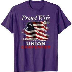 Union Member Wife American Flag Carpenter Women Men T-Shirt, Purple, XL