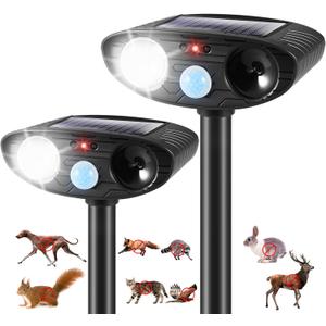 2Pack Solar Ultrasonic Animal Repellent Outdoor Cat Deterrent Solar Animal Repeller with Motion Sensor&LED Strobe Light Deer Repellent to Scare Squirrel Dog Bird Rabbit Skunk Repellent for Yard