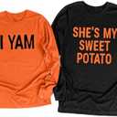 Ithalt She's My Sweet Potato I Yam Shirts Thanksgiving Couples Matching T Shirt Husband and Wife Long Sleeve Tops Size S