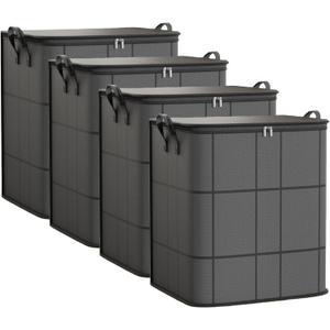 4 Pack Large Clothes Storage Bags, Comforter Storage organizers with lid, Clothing Storage Bins with Reinforced Handles, Sturdy Zippers, for Clothes & Bedding