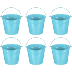 PATIKIL 5.9"x5.1" Small Metal Buckets with Handle, 6 Pcs Mini Galvanized Bucket Colorful Easter Buckets for Crafts Party Favors Decoration, Blue