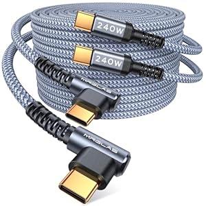 MRGLAS 240W USB C Cable Right Angle (2-Pack, 6ft), Never Rupture Type C Charger Fast Charging [Military Grade Braided] USBC Cable for iPhone 16 Pro Max 15, Samsung Galaxy S25, MacBook Pro 2020, iPad Pro
