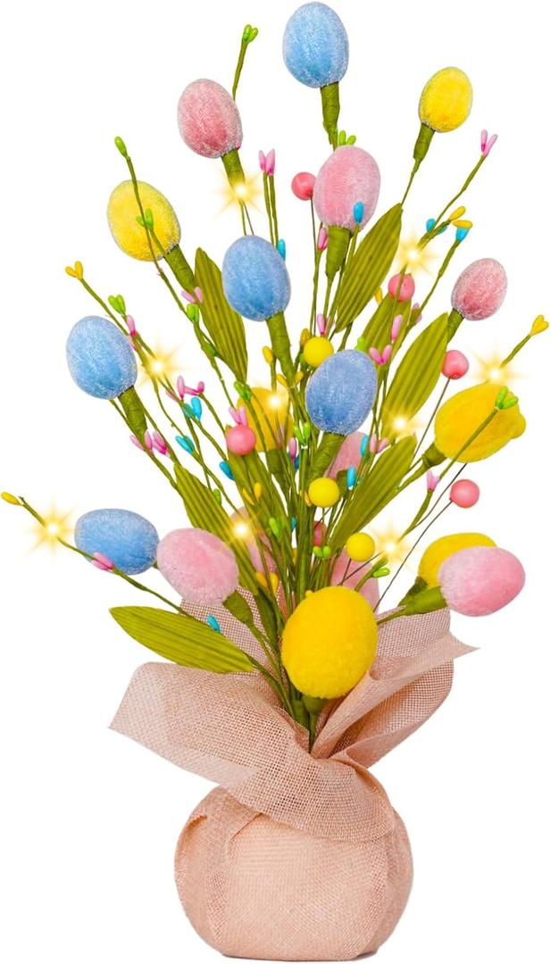XmasExp Easter Decorations 18inch Easter Tree with Eggs & LED Lights Easter Egg Tree for Indoor Perfect Easter Table Decorations & Holiday Party Decor (Pink-Yellow)