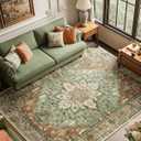 Area Rugs 6'x9' Washable Non-Slip, Floral Vintage Distress Print Pattern Medallion Carpet for Living Room Bedroom Dining Room, Brick Red Rust Red Neutral (Brick/Brown/Green)