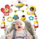 Musical Baby Stroller Arch Toys, Travel Car Seat Toys, Baby Play Arch Crib Accessory Toys, Mobile for Bassinet, Pram Activity Arch Bar Toys for Babies Infants, red (Space Yellow)