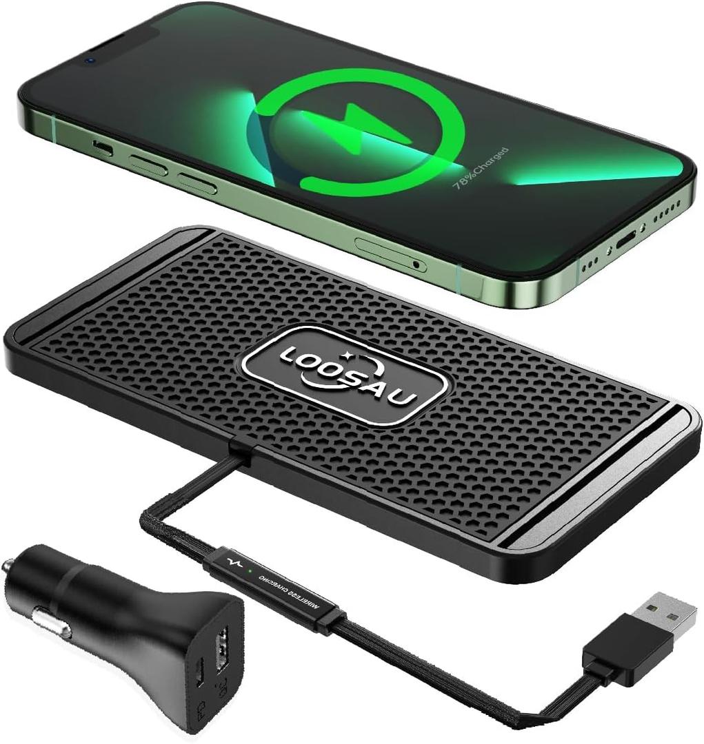 Wireless car Charger Charging pad 15w Non Slip FastCharger for car Wireless Phone Charger for Android for iPhone 11/12/13/14/15/16 Pro Max Xs,Samsung Galaxy S20(1M Cable)
