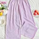 WDIRARA Women's Striped Wide Leg Pants Drawstring Elastic Waist Lounge Pants (Pink, XL)