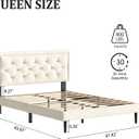 CXVX Queen Size Platform Bed Frame with Upholstered Velvet Button Tufted Headboard, Mattress Foundation with Wooden Slat Support, No Box Spring Needed, Easy Assembly, Noise Free, Beige