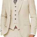 Wangyue Mens Suit 3 Piece Slim Fit Suit for Men Formal Business Suit Wedding Groom Prom Tuxedo Dinner Party (Small, Beige)