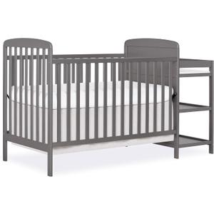 Dream On Me Anna 3-in-1 Convertible Full-Size Baby Crib & Changer with Storage in Steel Grey, GreenGuard Gold & JPMA, Pinewood, Converts to Day & Toddler Bed, 3 Mattress Heights, 1 Changing Pad