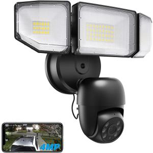 Floodlight Camera Outdoor, 55W 5500LM Motion Sensor Outdoor Lights Camera, 2K QHD Security Flood Light with Camera, 340 Pan & Tilt, Auto Tracking, Color Night Vision, 2-Way Audio, Cloud/SD Storage