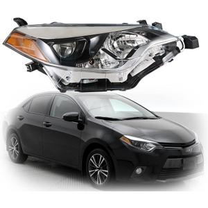munirater 8111002E60 Black Right Front Headlight Light Lamp with Built in Replacement for Corolla 4-Door Sedan 2014 2015 2016