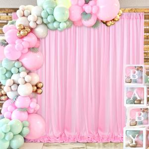 10x10FT Pink Curtain Backdrop for Parties Baby Shower Polyester Fabric Drapery Backdrop Decor for Wedding Birthday Party Background