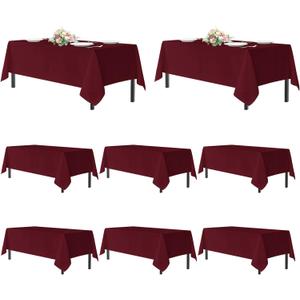 sancua Tablecloths for 8 Foot Rectangle Tables, 8 Pack - Washable Polyester Fabric Table Cloth for Chirstmas Party, Birthday, Banquet Reception, 60x120 Inch Burgundy