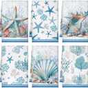 Boyiee Set of 6 Beach Kitchen Towels Coastal Ocean Dish Towels Sea Nautical Tea Towels Absorbent 24 x 16 Inches Shell Coral Starfish Hand Towels Summer Gifts for Farmhouse Kitchen Bathroom Decorations