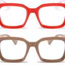 REAVEE 2 Pack Oversized Reading Glasses for Women Men Blue Light Blocking, Ladies Stylish Retro Square Large Computer Readers (Red/Coffee 2.25x)