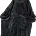 Krifey Big & Tall Wearable Blanket Hoodie with Cat Pocket, Extra Long Oversized Fleece Blanket for Adults, Cozy Birthday Gifts, Christmas Gifts (Dark Gray)