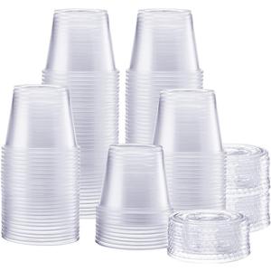 GUSTO [5.5 oz. - 200 Count Clear Disposable Plastic Portion Cups with Lids - Souffl Cups, Jello Shot Cups With Lids, Clear Plastic Containers Perfect for salad Dressing and More